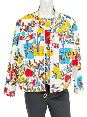 St. John Sport by Marie Gray Fruit & Butterfly Print T-Shirt &amp; Denim-Style Jacket Set – Size XL