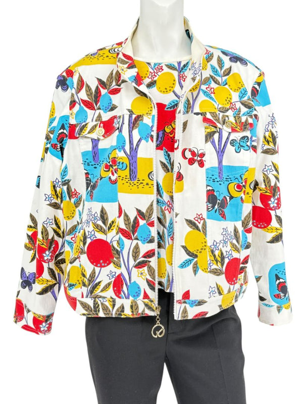 St. John Sport by Marie Gray Fruit & Butterfly Print T-Shirt &amp; Denim-Style Jacket Set – Size XL