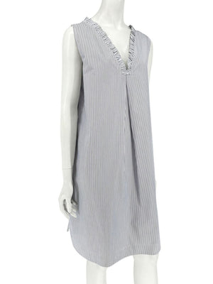 Lafayette 148 New York Navy & White Striped Sleeveless Shift Dress with Pockets – Size XL