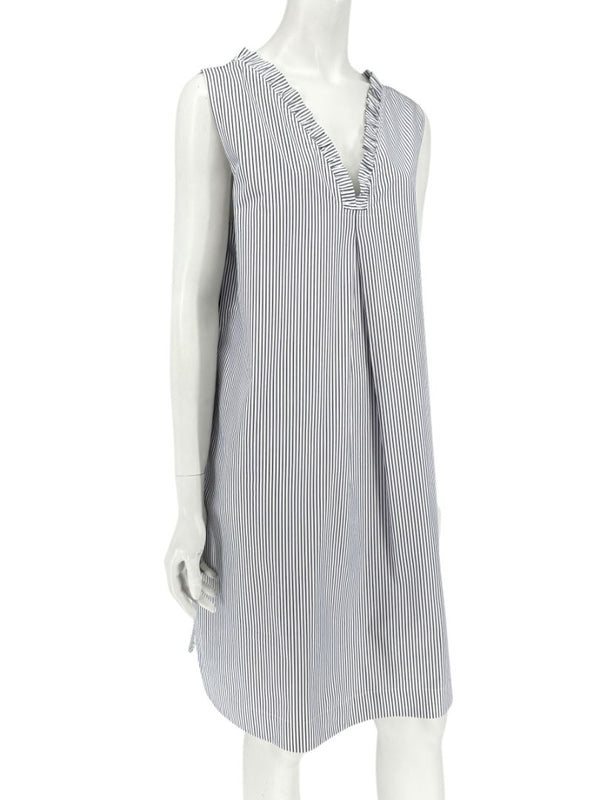 Lafayette 148 New York Navy & White Striped Sleeveless Shift Dress with Pockets – Size XL