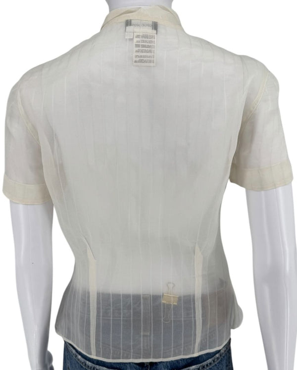 Giorgio Armani Sheer Silk-Blend Pleated Blouse – Size 38 – Made in Italy