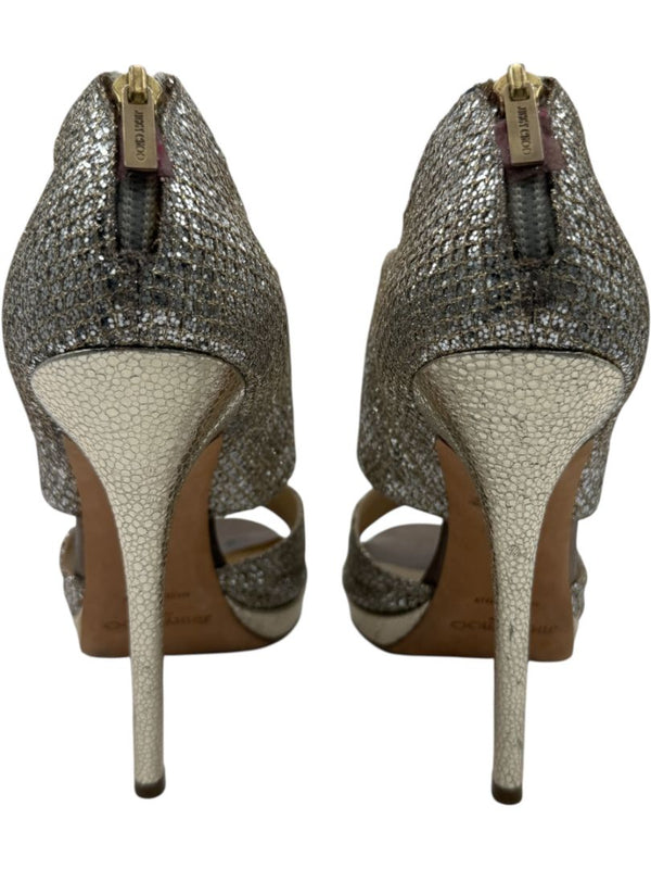 Jimmy Choo Glitter-Covered Gold Platform Heels – Size 39