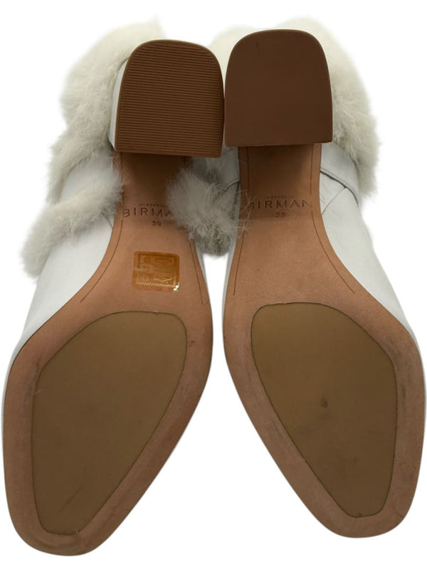 Alexandre Birman White Leather & Fur Ankle Booties – Size 39