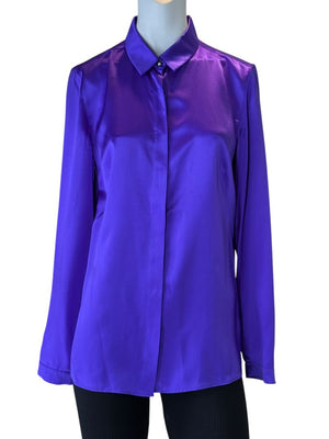 Akris Purple Mulberry Silk Button-Front Blouse – Size 8