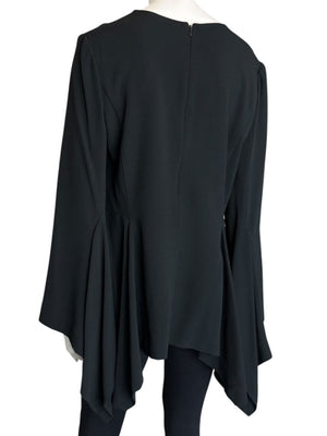 Pamella Roland Peplum Black Blouse with Bell Sleeves - Large
