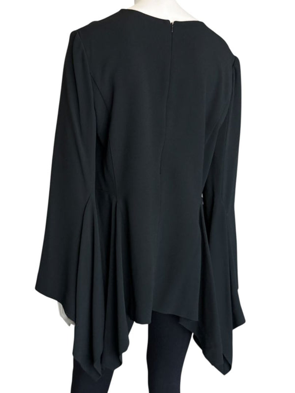 Pamella Roland Peplum Black Blouse with Bell Sleeves - Large