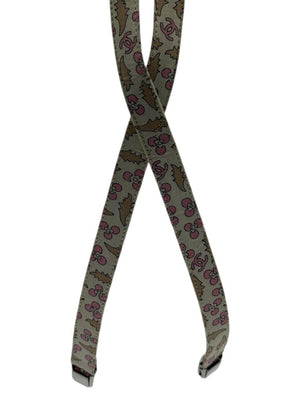 Chanel *Rare* printed suspenders with pink enamel CC logo clips — includes Chanel box