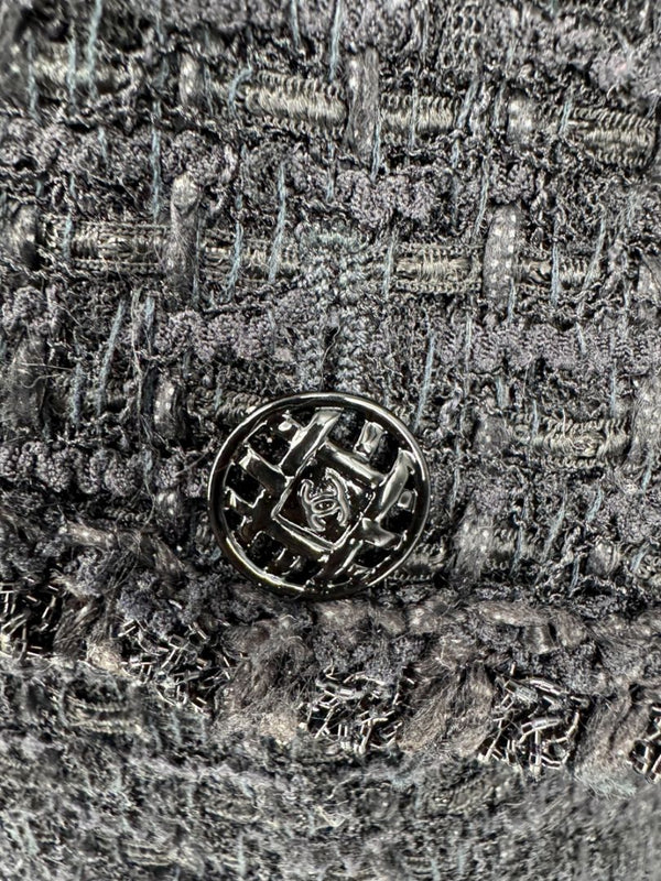 Chanel Women’s Black Textured Tweed Military-Inspired Jacket – Size 44