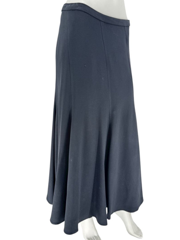 Carmen Marc Valvo Signature Black Acetate–Rayon Flared Midi Skirt – Size 10