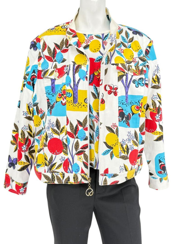 St. John Sport by Marie Gray Fruit & Butterfly Print T-Shirt &amp; Denim-Style Jacket Set – Size XL
