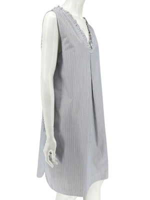Lafayette 148 New York Navy & White Striped Sleeveless Shift Dress with Pockets – Size XL