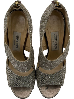 Jimmy Choo Glitter-Covered Gold Platform Heels – Size 39