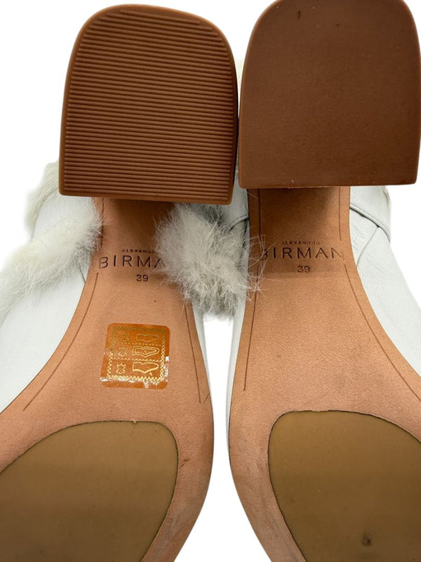 Alexandre Birman White Leather & Fur Ankle Booties – Size 39