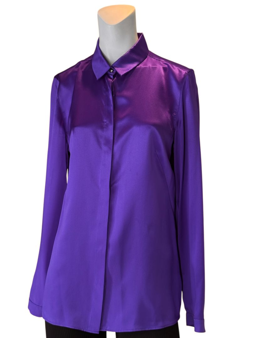 Akris Purple Mulberry Silk Button-Front Blouse – Size 8