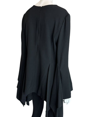 Pamella Roland Peplum Black Blouse with Bell Sleeves - Large