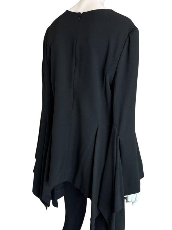 Pamella Roland Peplum Black Blouse with Bell Sleeves - Large