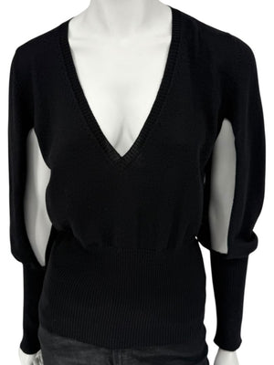 Rubin Chapelle Black Merino Wool Deep V-Neck Sweater – Large Made in Italy
