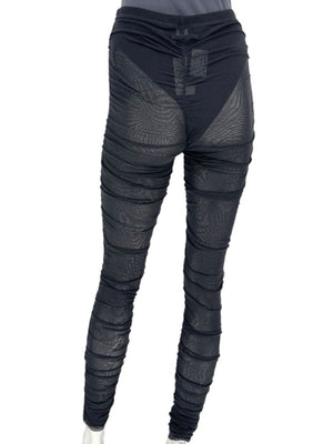 Jean Paul Gaultier Black Ruched Mesh Leggings – Size L