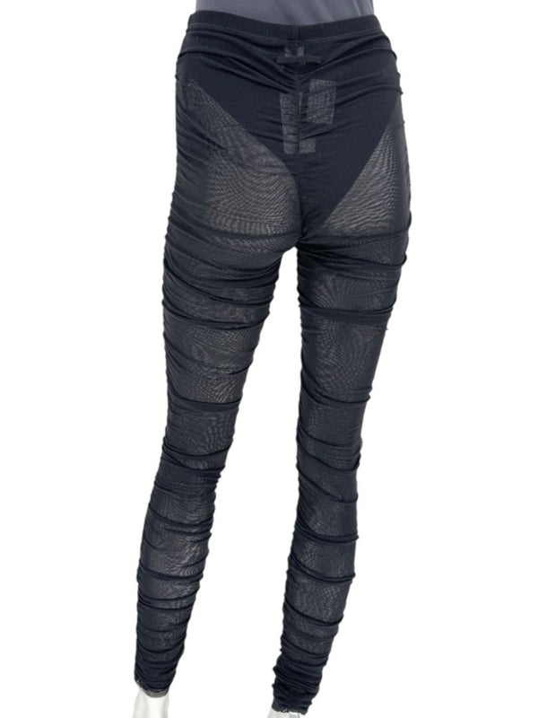Jean Paul Gaultier Black Ruched Mesh Leggings – Size L