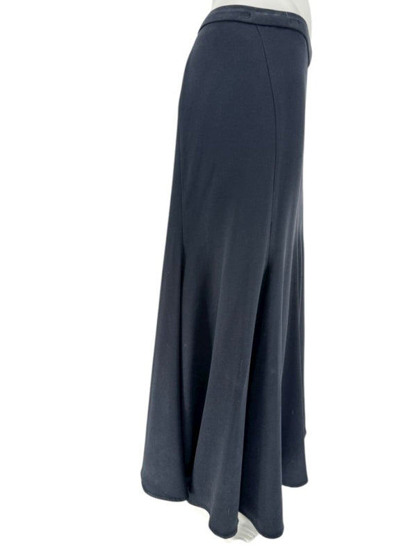 Carmen Marc Valvo Signature Black Acetate–Rayon Flared Midi Skirt – Size 10