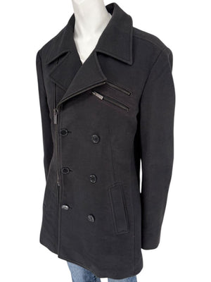 VJC Black Double-Breasted Asymmetric Zip Coat – Size 50