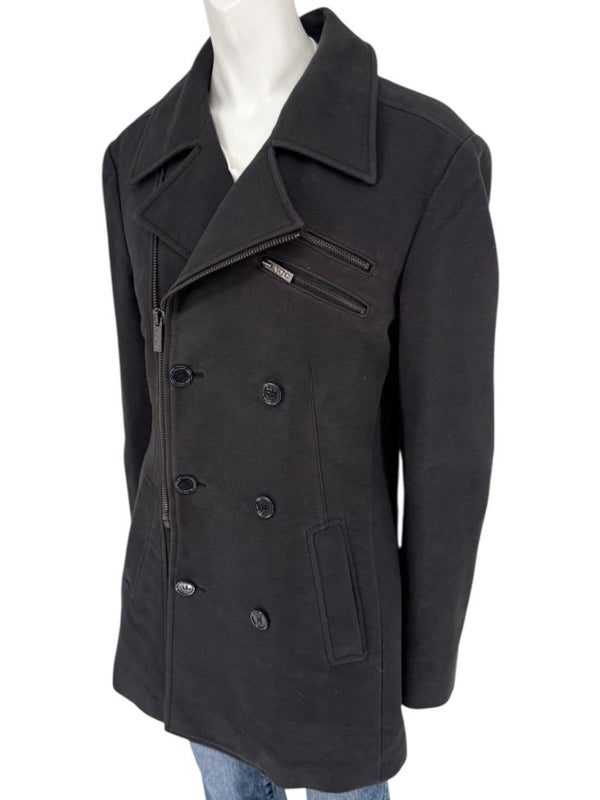 VJC Black Double-Breasted Asymmetric Zip Coat – Size 50
