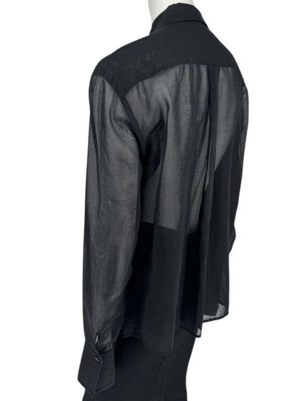 Linda Allard for Ellen Tracy Black Sheer Pleated Blouse – Size 12
