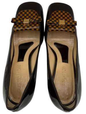 Louis Vuitton Brown Patent Leather Damier Accent Pumps Size 36.5
