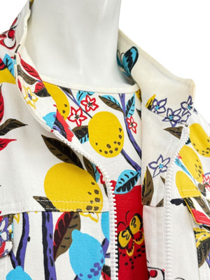 St. John Sport by Marie Gray Fruit & Butterfly Print T-Shirt &amp; Denim-Style Jacket Set – Size XL