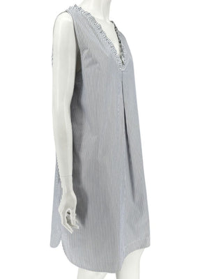 Lafayette 148 New York Navy & White Striped Sleeveless Shift Dress with Pockets – Size XL