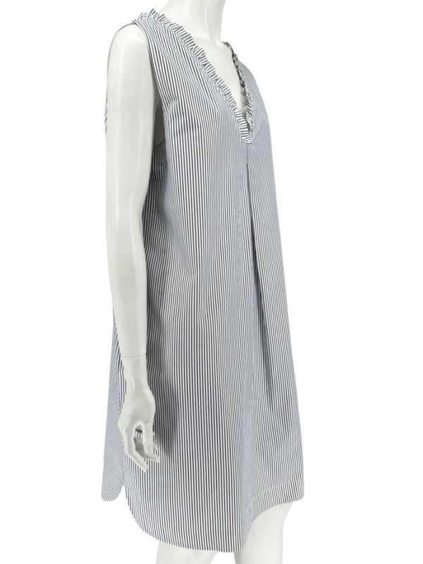 Lafayette 148 New York Navy & White Striped Sleeveless Shift Dress with Pockets – Size XL