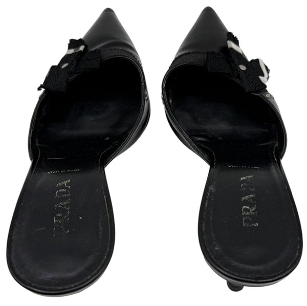 Prada Y2K Ribbon Kitten Heel Mules - Size 37