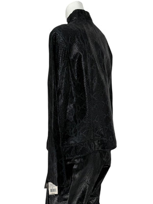 Adler Collection Black & Grey Faux Snake Embossed Leather Pantsuit – New with Tags