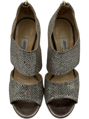 Jimmy Choo Glitter-Covered Gold Platform Heels – Size 39