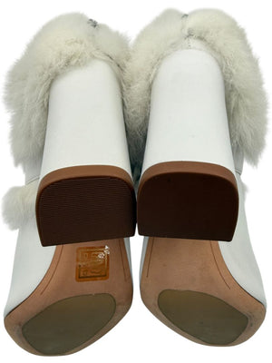 Alexandre Birman White Leather & Fur Ankle Booties – Size 39