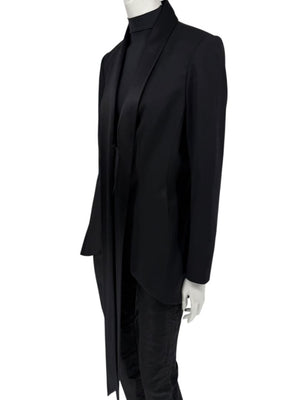 Pamella Roland Black Satin Tie Front Tuxedo Blazer Jacket - Large