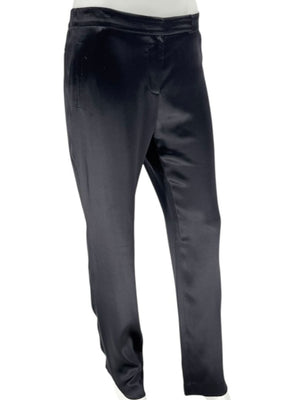 Pamella Roland Black Satin Tapered Pants – Large
