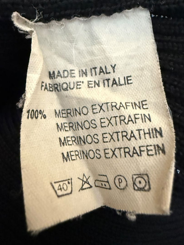 Rubin Chapelle Black Merino Wool Deep V-Neck Sweater – Large Made in Italy