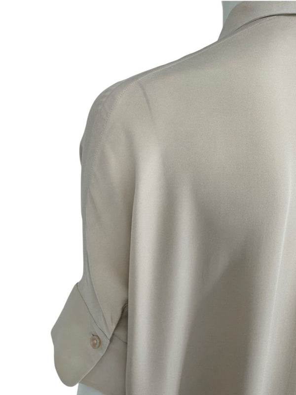 Loro Piana Taupe Silk Short-Sleeve Blouse – Large