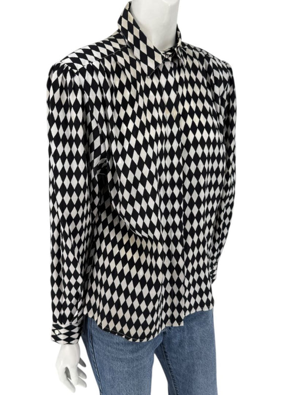 Cygnet Black & Ivory Harlequin Print Button-Up Blouse – Size 13