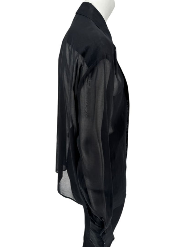 Linda Allard for Ellen Tracy Black Sheer Pleated Blouse – Size 12