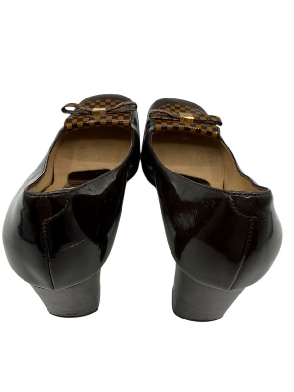 Louis Vuitton Brown Patent Leather Damier Accent Pumps Size 36.5