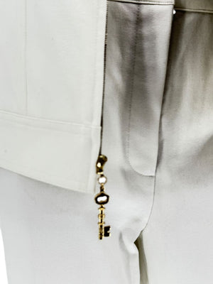 Escada White Stretch Denim Two-Piece Jacket & Pant Suit – Jacket Size XL / Pants Size 16