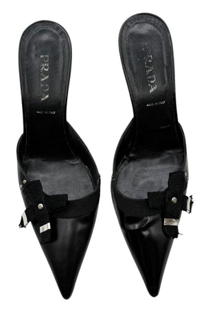 Prada Y2K Ribbon Kitten Heel Mules - Size 37