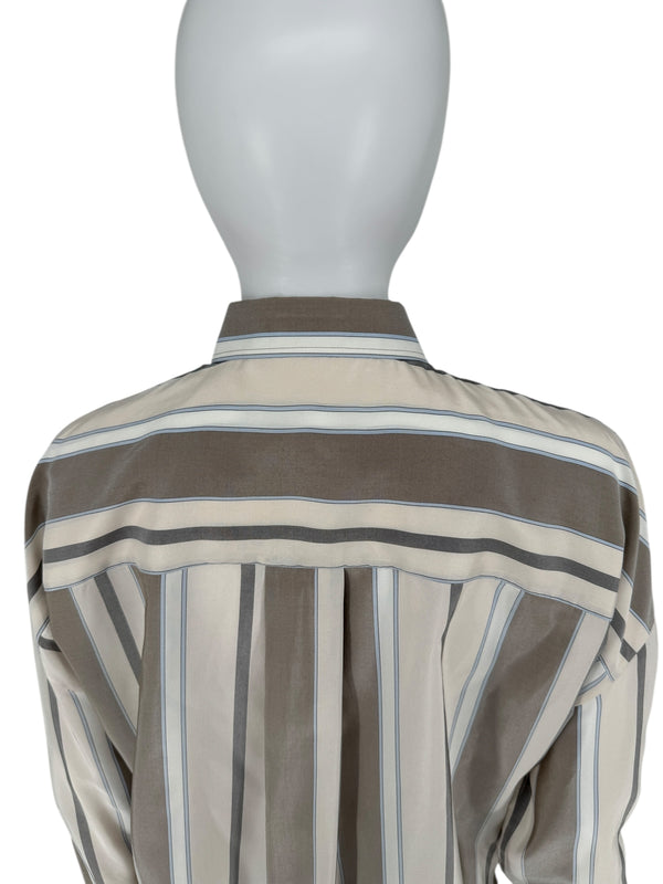 Brunello Cucinelli Italian Silk Striped Shirt with Monili Trim – Size M