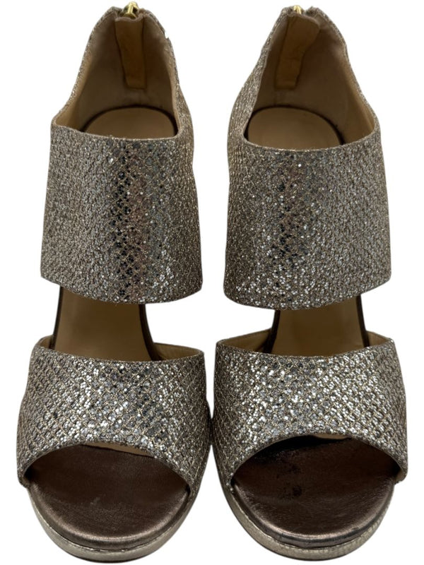 Jimmy Choo Glitter-Covered Gold Platform Heels – Size 39