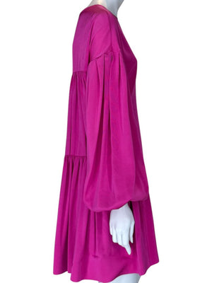 Adam Lippes Fuchsia Balloon-Sleeve Tiered Mini Dress – Size XS