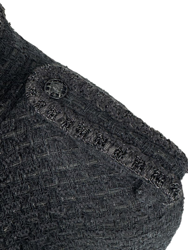 Chanel Women’s Black Textured Tweed Military-Inspired Jacket – Size 44