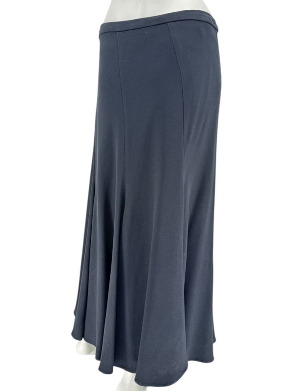 Carmen Marc Valvo Signature Black Acetate–Rayon Flared Midi Skirt – Size 10