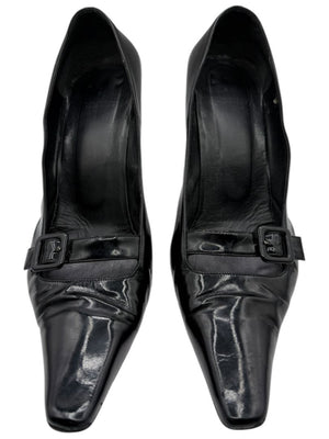 Vera Wang Black Patent Leather Buckle Heels – Size 10